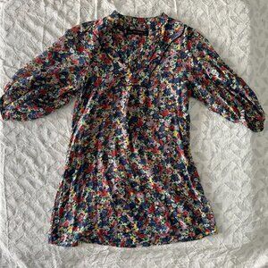ZARA Floral Puff Sleeve V-Neck Tunic Blouse - Size Small